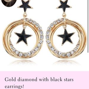 Gold star and diamond earrings